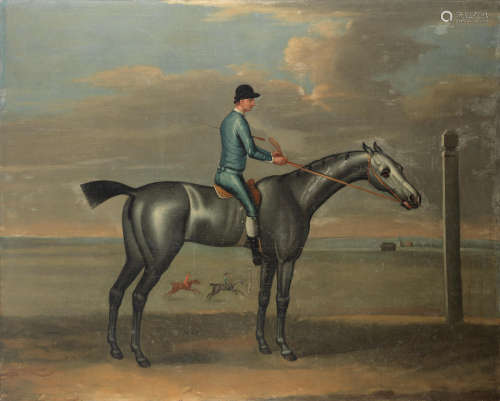 A grey race horse with jockey up at Newmarket Studio of Thomas Spencer(active England, circa 1730-circa 1763)