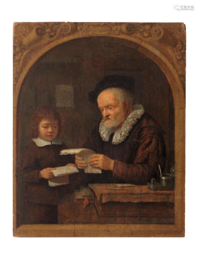 A young scholar with his tutor unframed Circle of Gerrit Dou(Leiden 1613-1675)