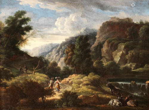 An Italianate landscape with a couple on a country path Cajetan Roos, called Gaetano de Rosa(Rome 1690-1770 Vienna)
