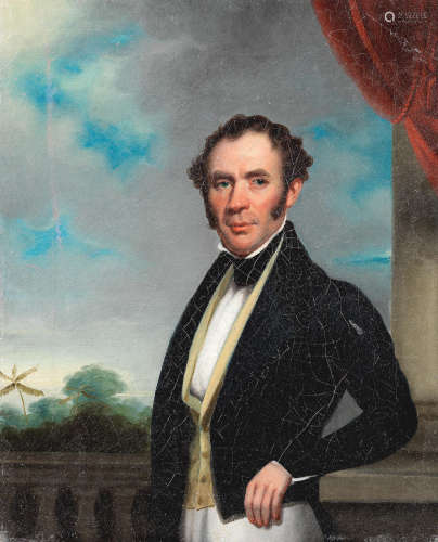 Portrait of a gentleman, half length, standing on a balcony, Circle of George Chinnery RHA(Tipperary 1774-1852 Macau)