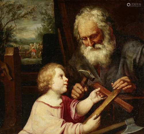 The young Christ with Saint Joseph in his workshop Follower of Guido Reni(Calvenzano 1575-1642 Bologna)