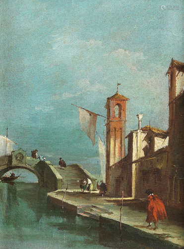 A venetian capriccio with figures on a bridge in the distance After Francesco Guardilate 19th Century