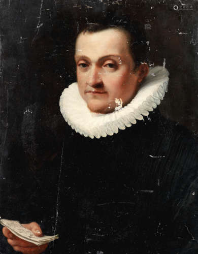 Portrait of a gentleman, half-length, in black and holding a letter unframed Circle of Tommaso Manzuoli(Florence 1531-1571)
