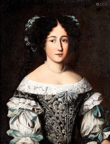 Portrait of a lady, possibly one of the Mancini sisters, half-length, in a blue embroidered dress Circle of Jakob Ferdinand Voet(Antwerp 1639-circa 1700)