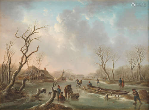 A winter landscape with figures skating Andries Vermeulen(Dordrecht 1763-1814 Amsterdam)