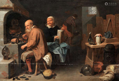 The Alchemist and his wife in a workshop David Ryckaert III(Antwerp 1612-1661)