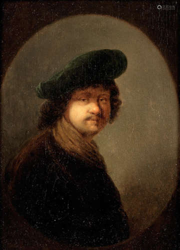 Portrait of Rembrandt Harmensz. van Rijn, bust-length, in a cap, within a painted oval Follower of Rembrandt Harmensz. van Rijn(Leiden 1606-1669 Amsterdam)