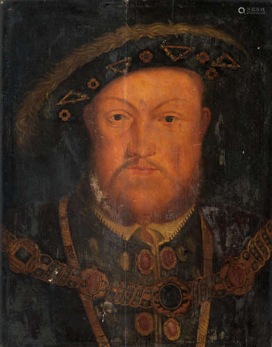 Portrait of King Henry VIII, bust-length, in jewelled robes English School17th Century