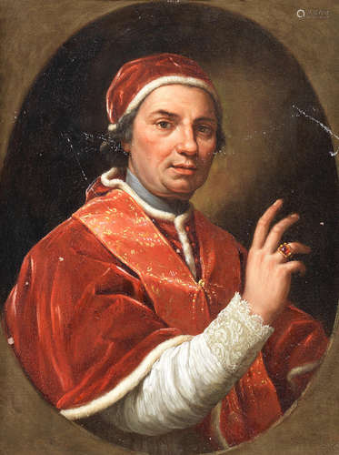 Portrait of Pope Clement XIV, bust-length, in papal robes, within a painted oval Giovanni Domenico Porta(Bonetto di San Maurizio d'Opaglio 1722-1780 Rome)