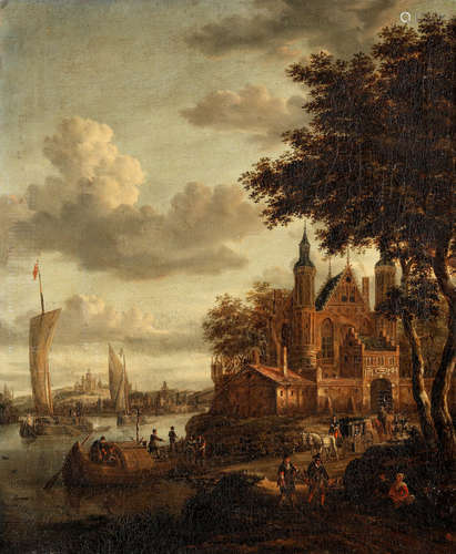 A capriccio of a town on the bank of a river Jacobus Storck(Amsterdam 1641-1687)