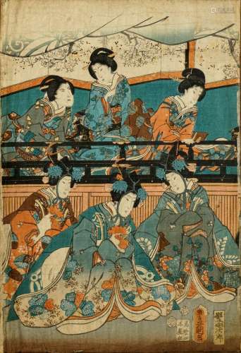 Utagawa Toyokuni III (1786 1864).Elégantes tena...
