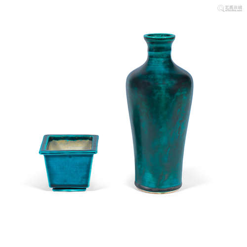 Kangxi A turquoise-glazed baluster vase