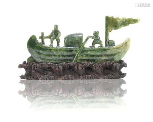 Late Qing Dynasty/early Republic Period A group of hardstone carving of sailing boats