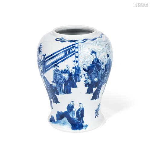 Kangxi six-character mark and of the period A blue and white 'court meeting' baluster vase