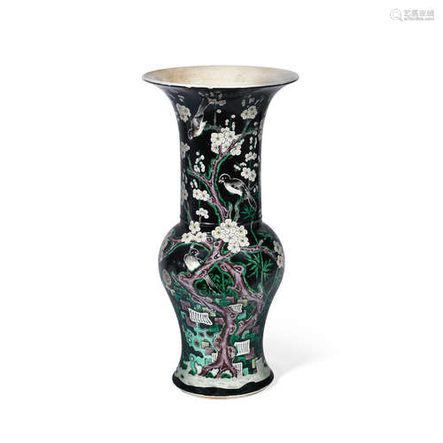 19th century A famille noire baluster vase, yenyen