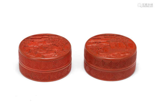 Qianlong A pair of cinnabar lacquer circular boxes and covers