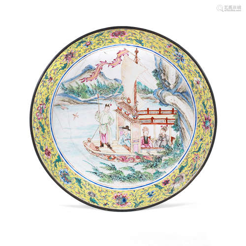 18th century A painted enamel circular dish