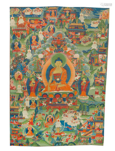 Eastern Tibet, 19th century A thangka of Shakyamuni Buddha and his life stories