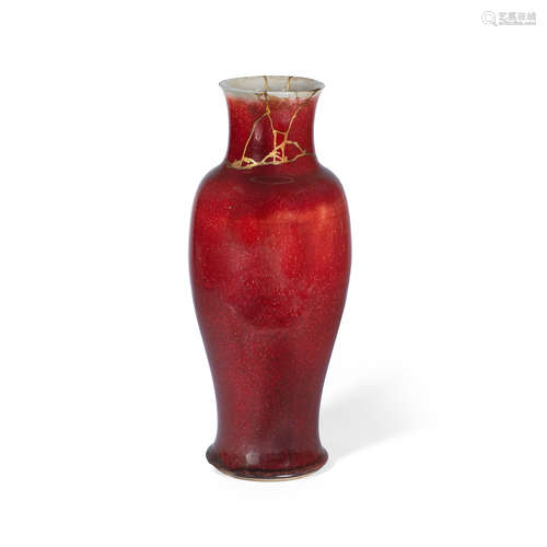 18th century A copper red-glazed slender baluster vase, guanyin zun