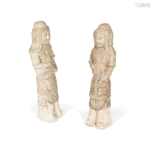 Sui/early Tang Dynasty A pair of glazed pottery figures of standing warriors