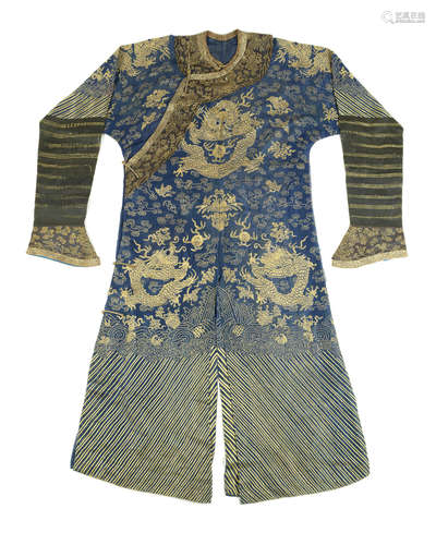 19th century A blue-ground silk gauze 'dragon' robe