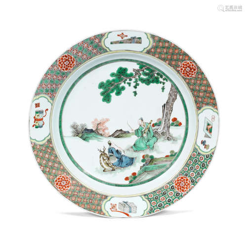 Longqing six-character mark, Kangxi A famille verte 'Daoist Immortals' dish