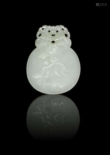 A white jade 'hare and moon' plaque