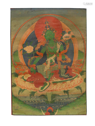 Eastern Tibet, 19th century  A THANGKA OF GREEN TARA AND A THANGKA OF A SEMI-WRATHFUL DEITY