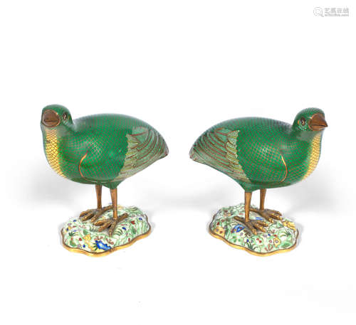 19th century A pair of cloisonné enamel models of quails