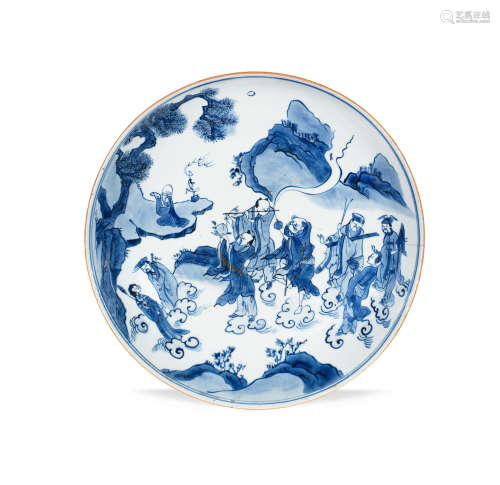Yutang jiaqi four-character mark, 17th century A blue and white 'Eight Immortals' dish
