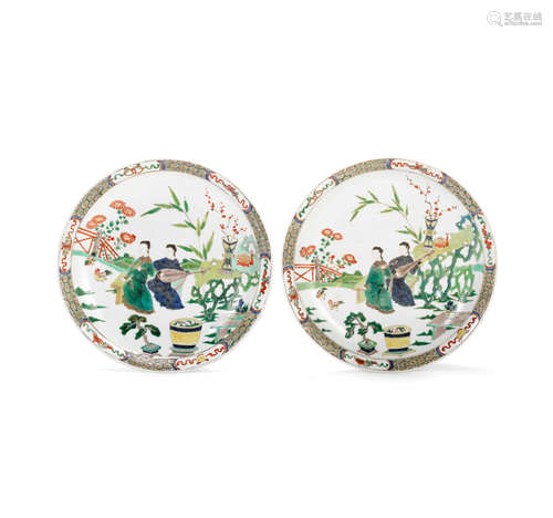 Kangxi A pair of famille verte 'ladies' dishes