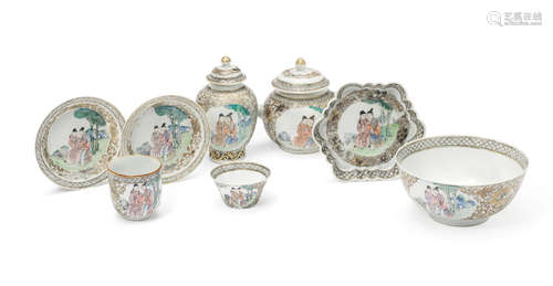 Yongzheng A famille rose and grisaille-enamelled 'Romance of the Western Chamber' part tea service