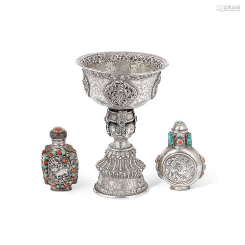 Tibet, 19th/20th century A small silver butter lamp