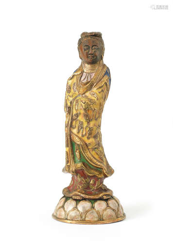 18th/19th century A gilt-copper and champlevé enamel figure of Magu