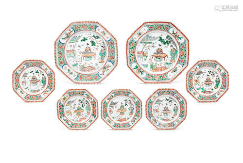 Kangxi A part-set of octagonal famille verte dishes