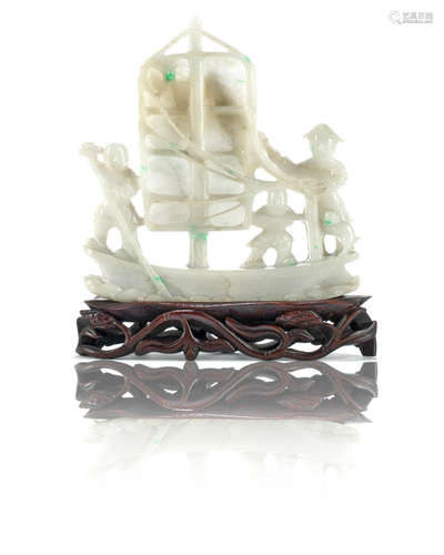 Late Qing Dynasty/early Republic Period Two jadeite carvings of sailing boats