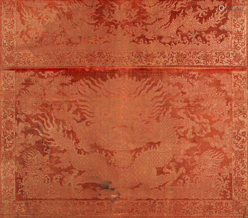 Qing Dynasty A red velvet textile fragment