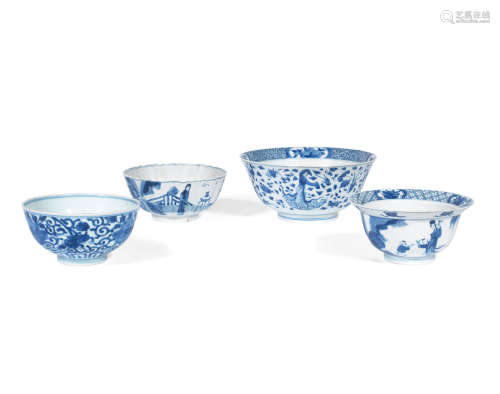 Kangxi Four blue and white bowls