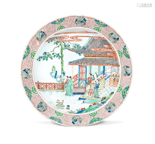 Kangxi A large famille verte 'Romance of the Western Chamber' dish