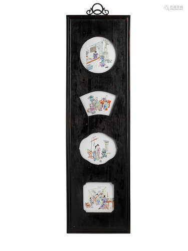 Republic period A set of four porcelain-inset hardwood panels