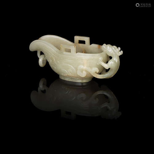 17th/18th century A green and russet jade libation vessel