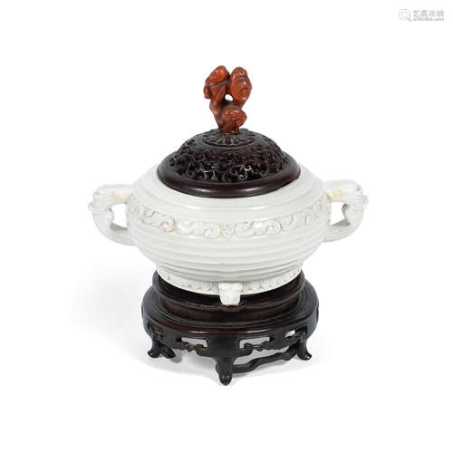 Two-character mark, 18th century A blanc-de-chine archaistic incense burner