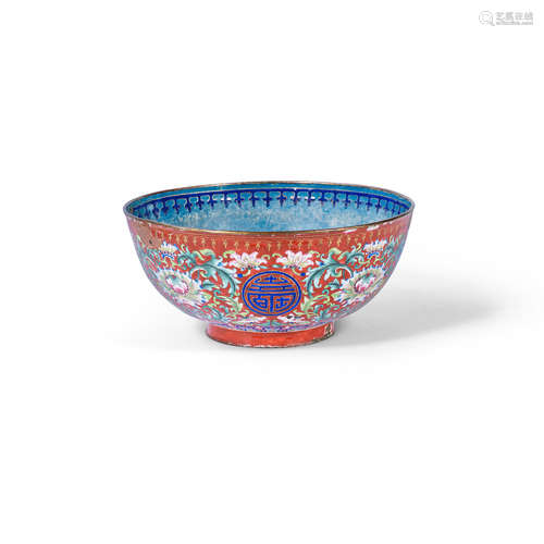 18th century A painted enamel 'shou and lotus' bowl