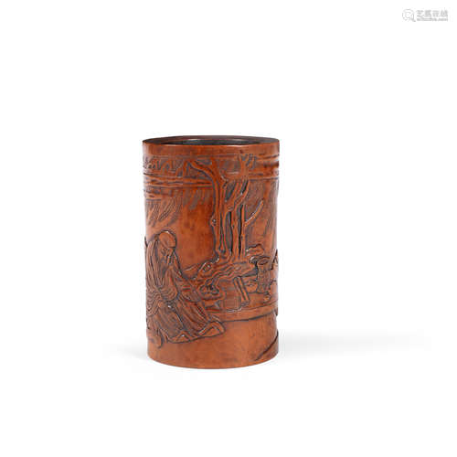 Late Qing Dynasty A carved boxwood brush pot