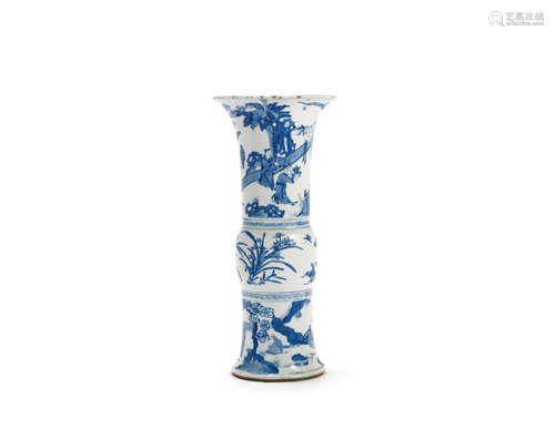 Kangxi A blue and white beaker vase, gu