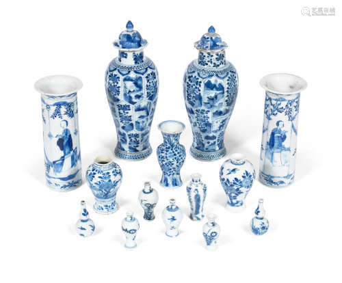 Kangxi to 19th century A group of blue and white vases