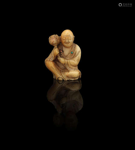 18th century A small embellished soapstone figure of a Luohan