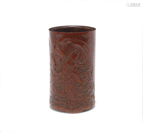 18th century A carved bamboo brush pot