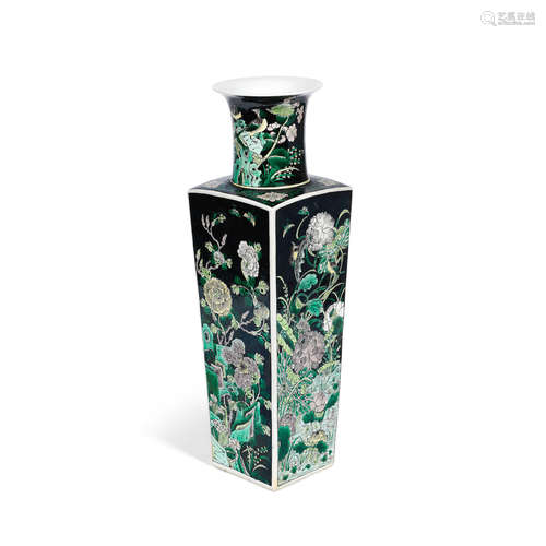 Kangxi six-character mark, 19th century A black-ground famille noire square tapering vase