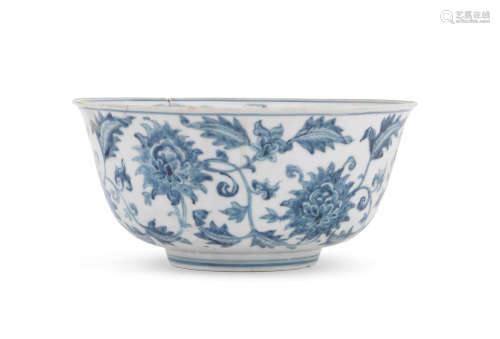 Chenghua/Hongzhi A rare blue and white 'lotus and fish' bowl